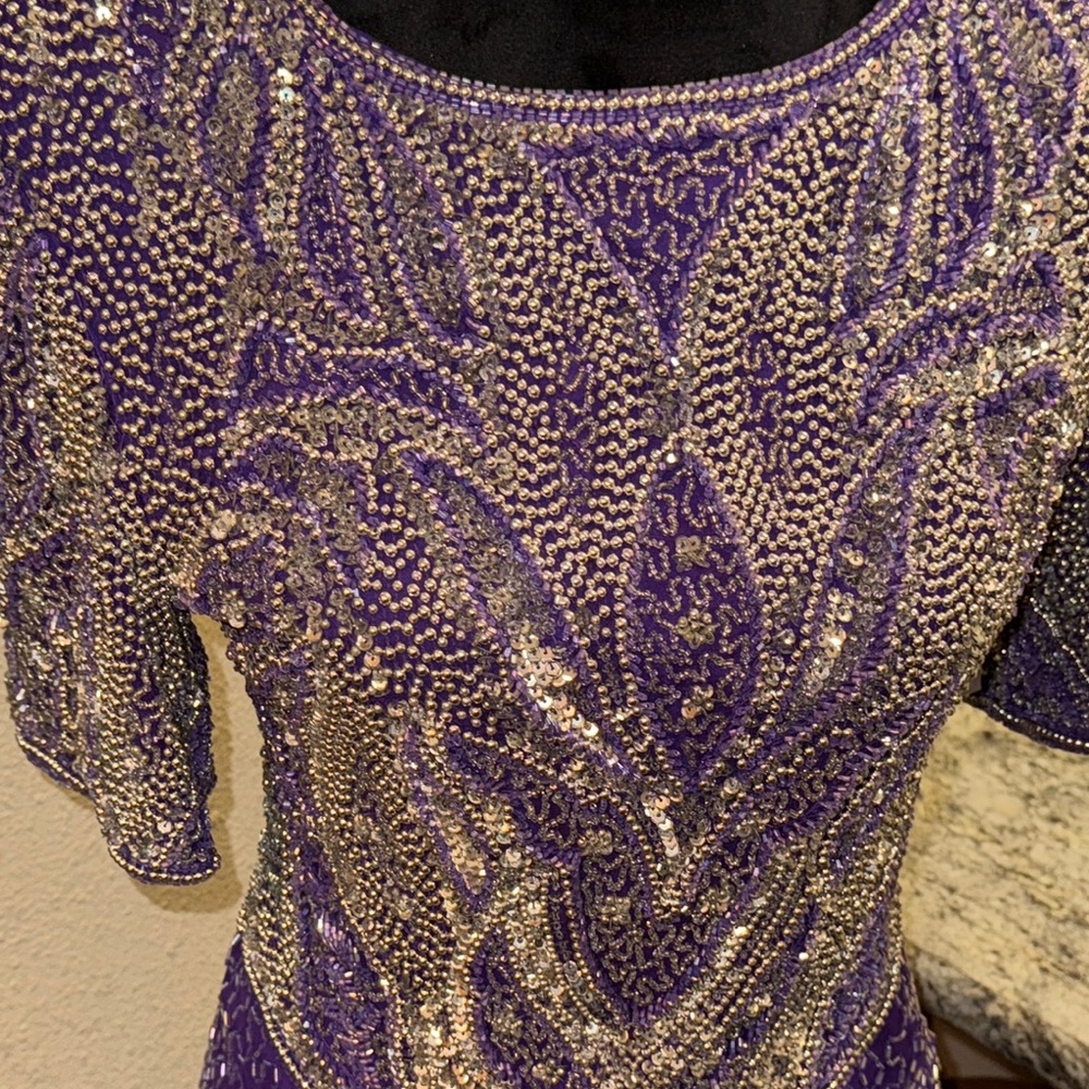 Laurence Kazar Purple Silver Embellished Bustier Gown - Picture 2 of 6